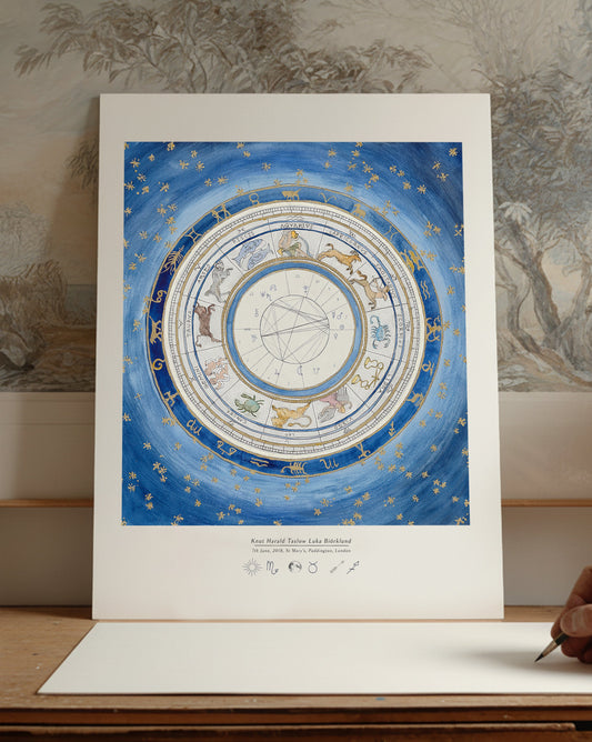 Close-up detail of a Midnight Blue custom astrological birth chart print by Atelier Holly